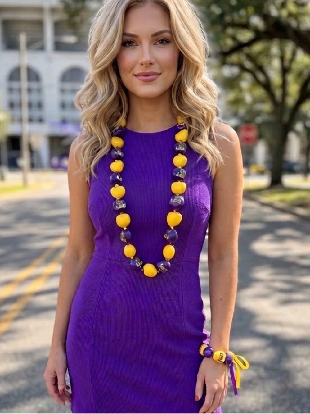 LSU Tigers Game Day Kukui Nut Lei Necklace & Matching Bracelet Set